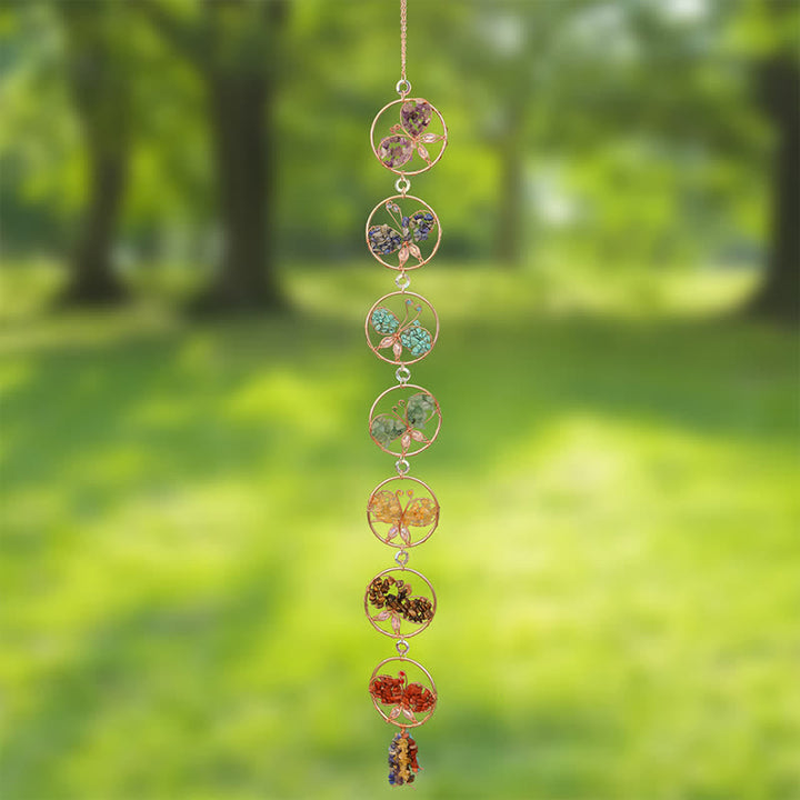Olivenorma Chakra ciondolo farfalla in pietra frantumata Campanello a vento