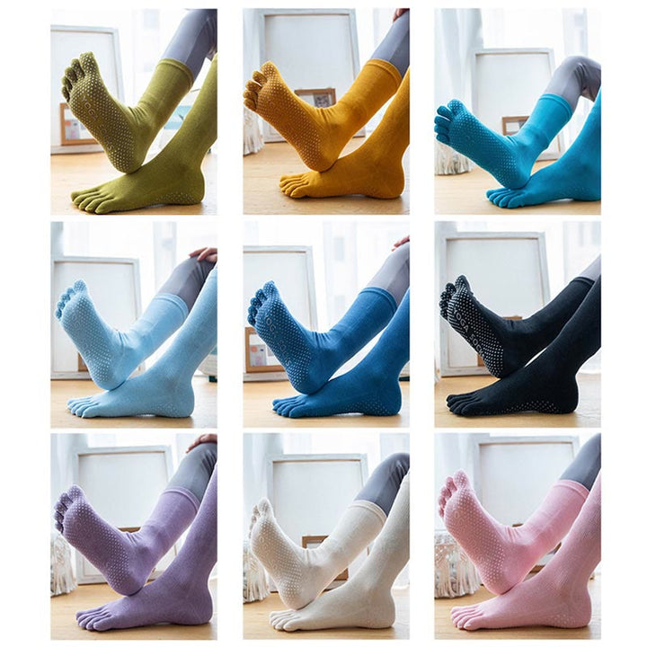 Calzini da yoga in cotone antiscivolo Olivenorma da donna con cinque dita