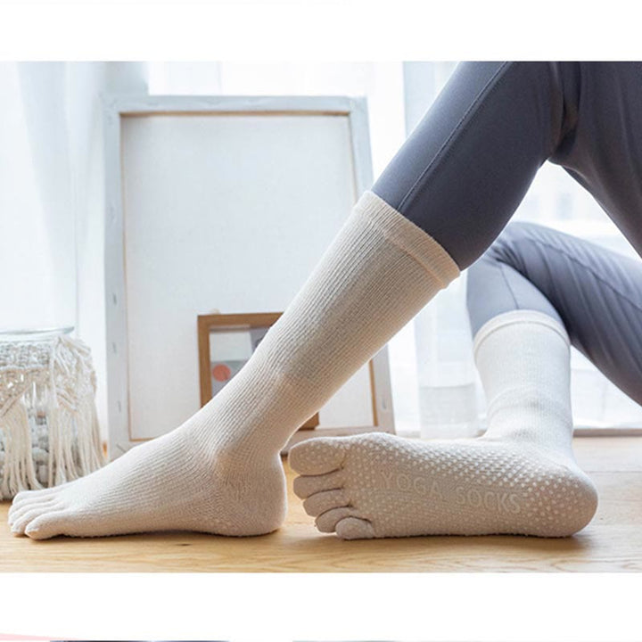 Calzini da yoga in cotone antiscivolo Olivenorma da donna con cinque dita