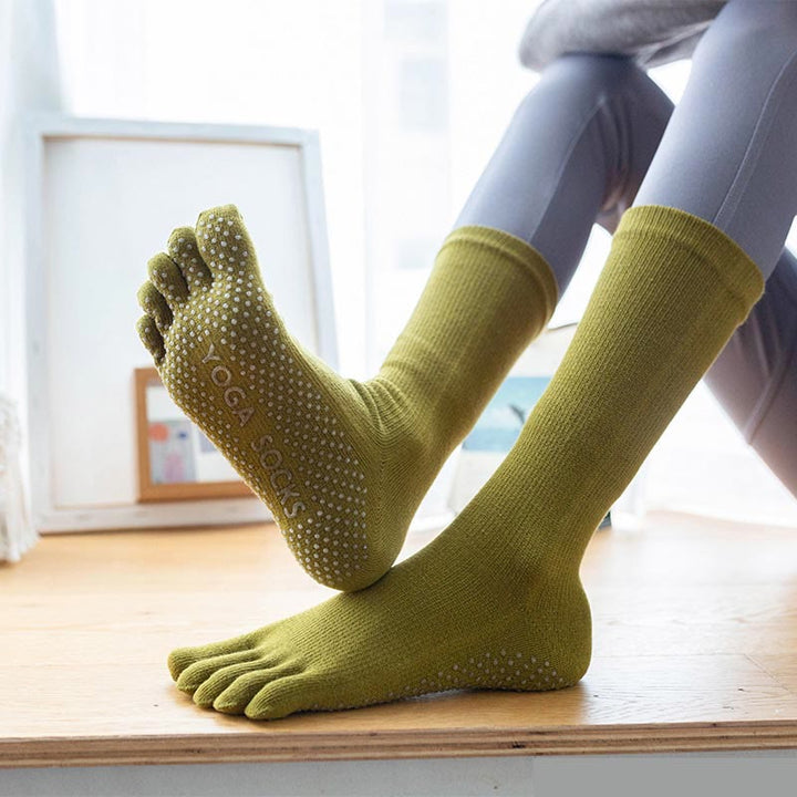 Calzini da yoga in cotone antiscivolo Olivenorma da donna con cinque dita