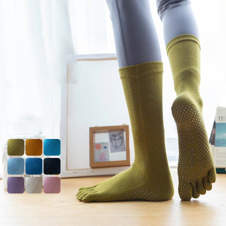 Calzini da yoga in cotone antiscivolo Olivenorma da donna con cinque dita