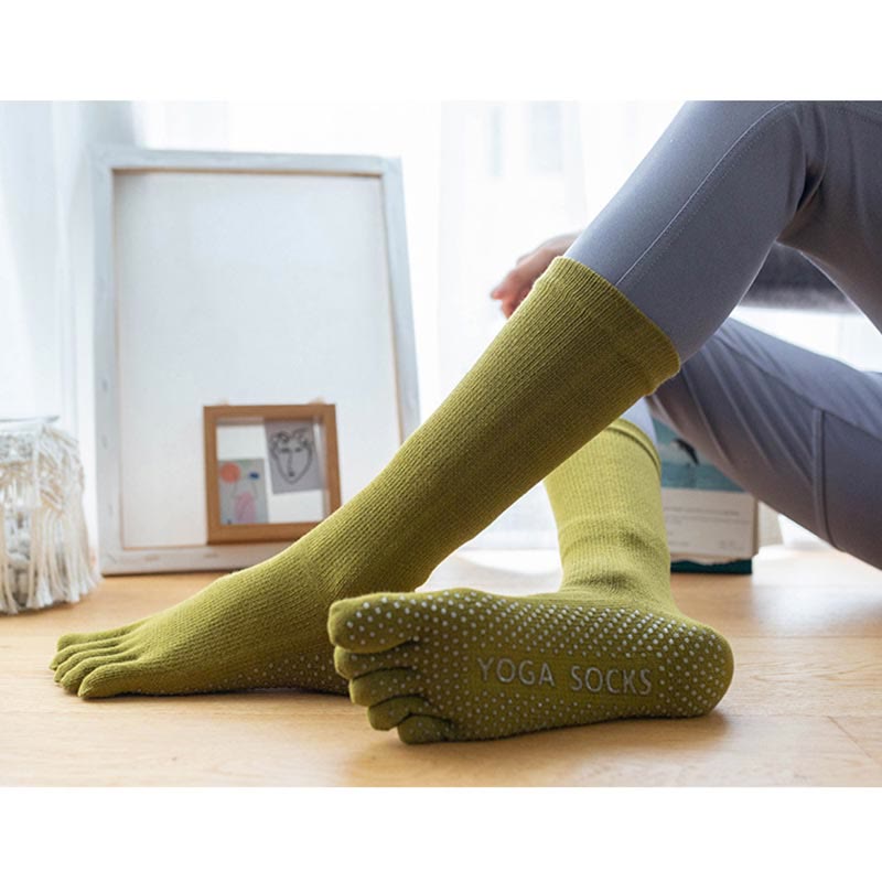 Calzini da yoga in cotone antiscivolo Olivenorma da donna con cinque dita