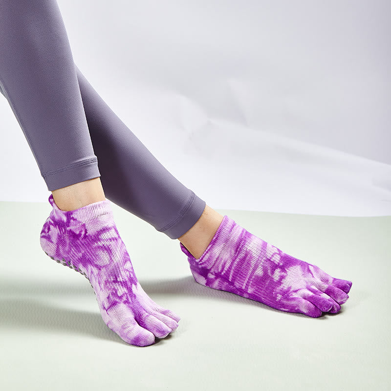 Calze da pilates Olivenorma Tie-Dye al ginocchio, antiscivolo, per yoga, barre e fitness, traspiranti ed elasticizzate. - Viola - 10 paia - image 14