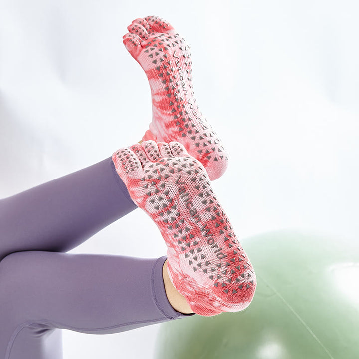 Calzini Pilates Olivenorma Tie-dye antiscivolo alti fino al ginocchio - Rosso indiano - image 12