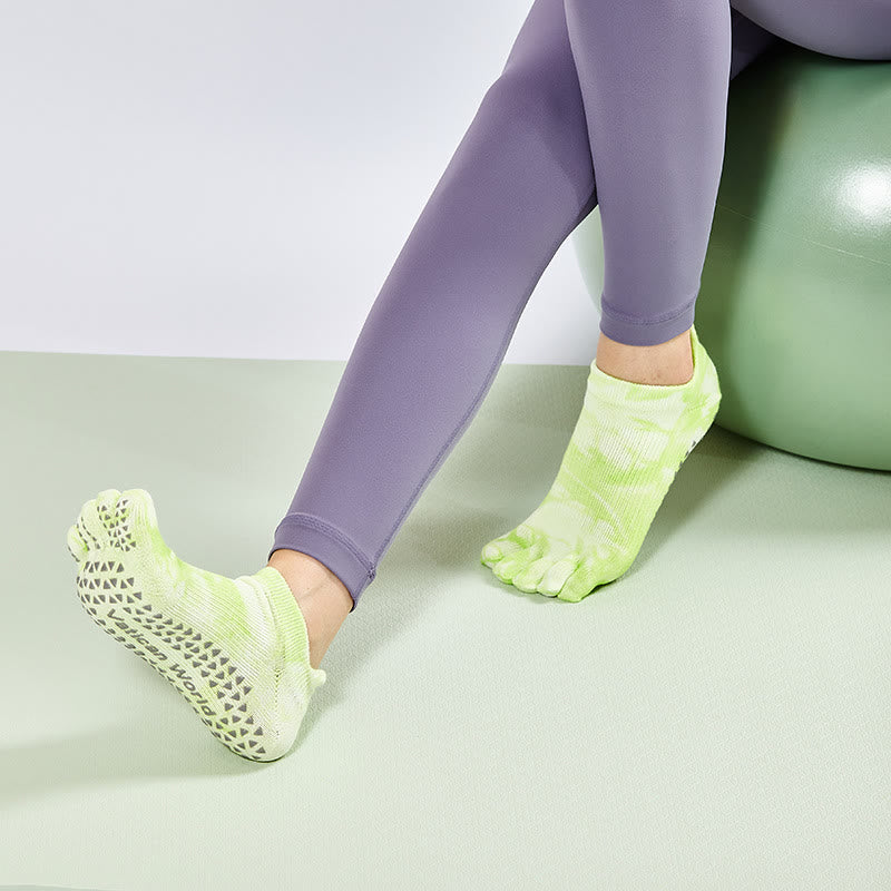 Calze da pilates Olivenorma Tie-Dye al ginocchio, antiscivolo, per yoga, barre e fitness, traspiranti ed elasticizzate. - GialloVerde - 10 paia - image 7