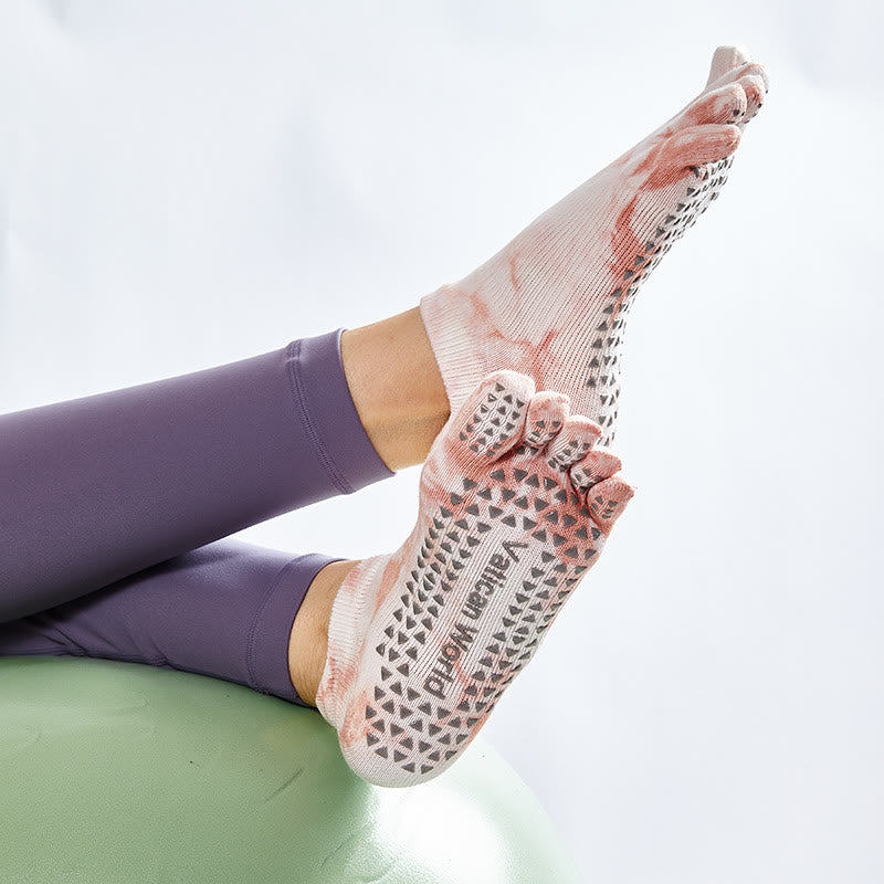 Calze da pilates Olivenorma Tie-Dye al ginocchio, antiscivolo, per yoga, barre e fitness, traspiranti ed elasticizzate. - Corallo chiaro - 10 paia - image 10