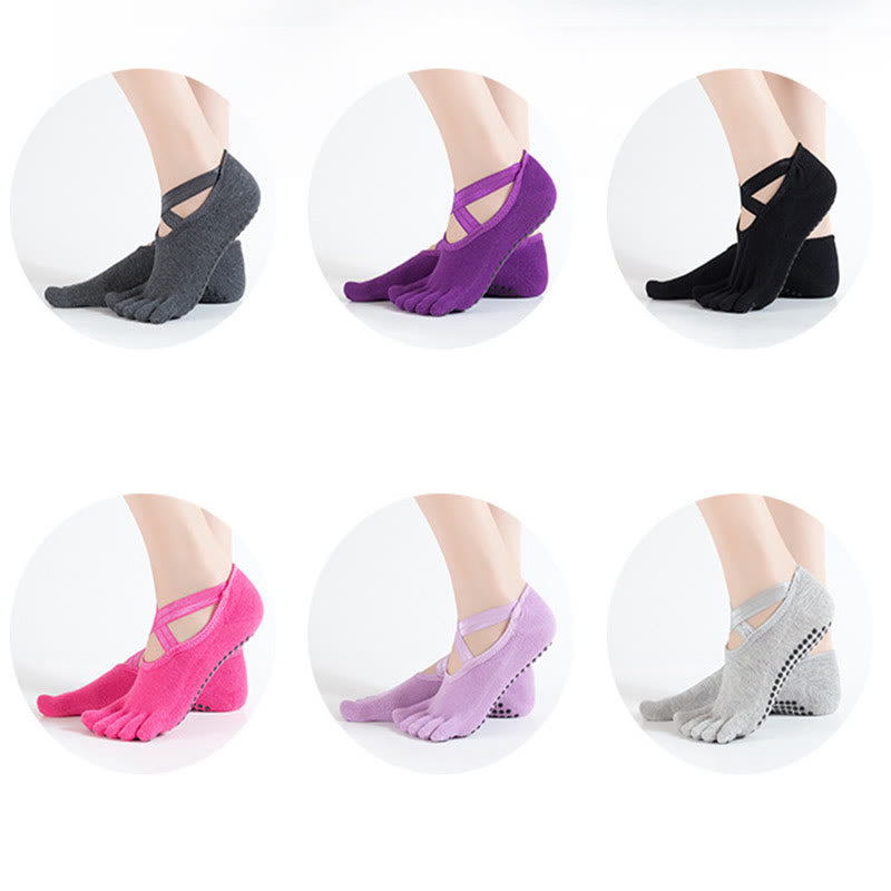 Calzini da yoga Olivenorma antiscivolo da donna a cinque dita con griglia - image 20