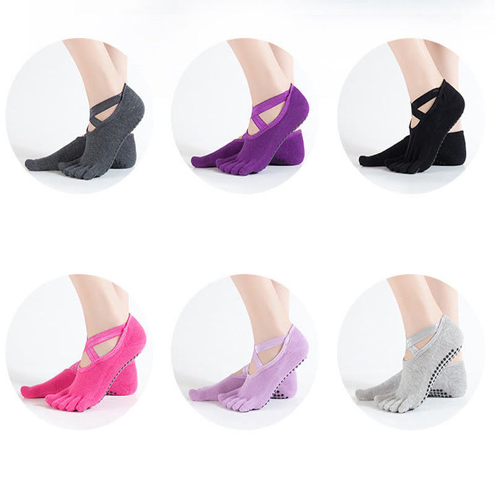 Calzini da yoga Olivenorma antiscivolo da donna a cinque dita con griglia - image 20