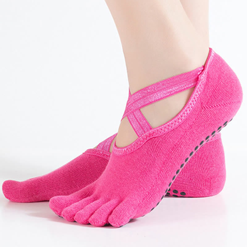 Calzini da yoga Olivenorma antiscivolo da donna a cinque dita con griglia - image 13