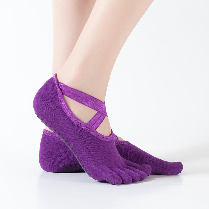 Calzini da yoga Olivenorma antiscivolo da donna a cinque dita con griglia - Viola - image 17