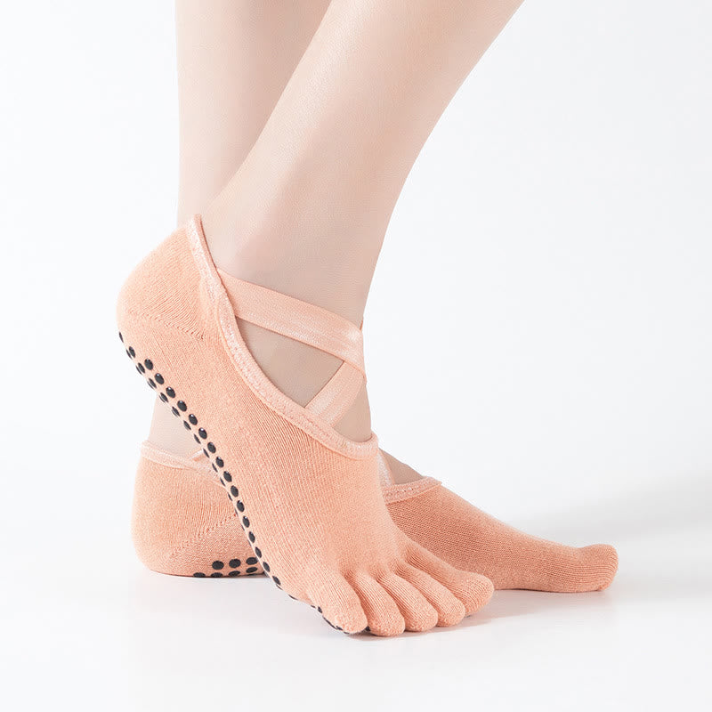 Calzini da yoga Olivenorma antiscivolo da donna a cinque dita con griglia - Salmone chiaro - image 1