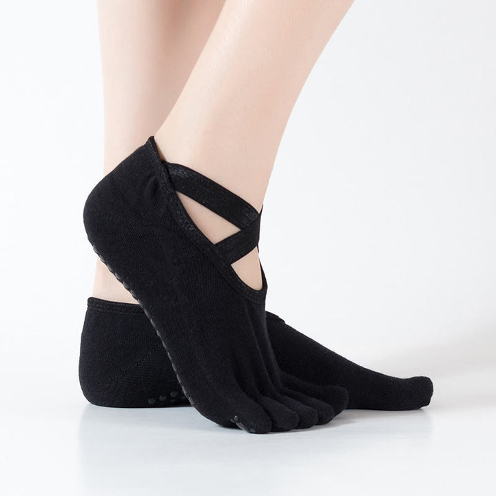 Calzini da yoga Olivenorma antiscivolo da donna a cinque dita con griglia - Nero - image 4