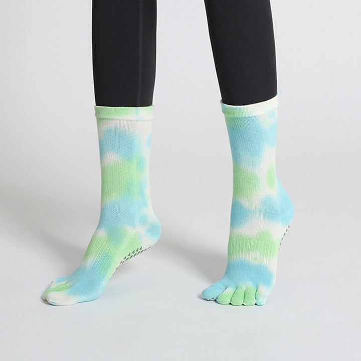 Calzini da yoga e pilates Olivenorma in cotone tie-dye, comodi, antiscivolo, ideali per allenamenti alla sbarra, traspiranti ed elasticizzati, perfetti per l'allenamento in studio. - image 2