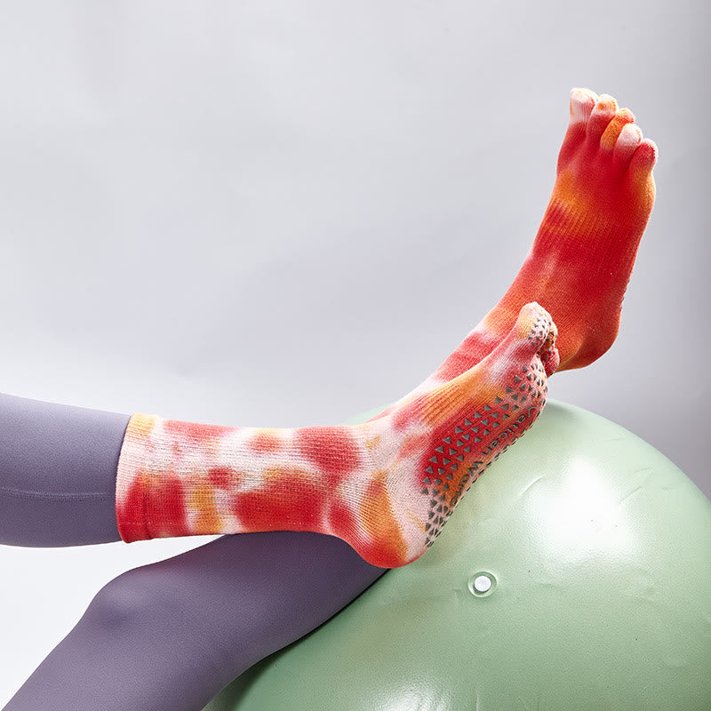 Calzini comodi in cotone Tie-Dye Yoga Pilated Barre Olivenorma - ArancioneRosso - image 23