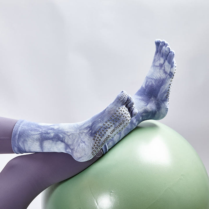 Calzini da yoga e pilates Olivenorma in cotone tie-dye, comodi, antiscivolo, ideali per allenamenti alla sbarra, traspiranti ed elasticizzati, perfetti per l'allenamento in studio. - image 8