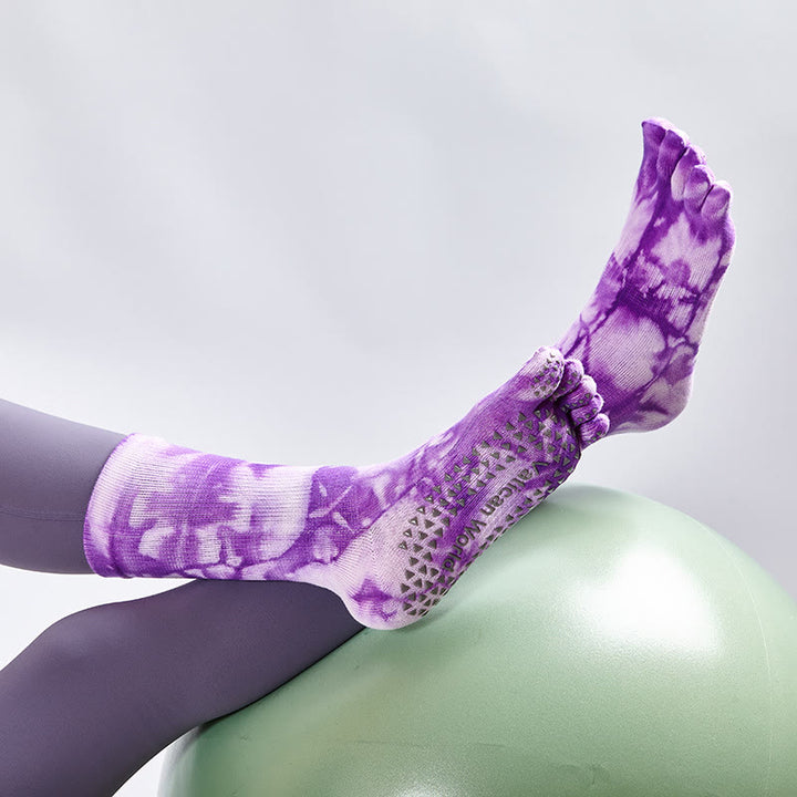 Calzini da yoga e pilates Olivenorma in cotone tie-dye, comodi, antiscivolo, ideali per allenamenti alla sbarra, traspiranti ed elasticizzati, perfetti per l'allenamento in studio. - image 7