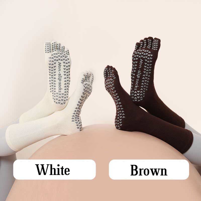 Calzini Olivenorma Yoga Pilates antiscivolo a cinque dita tinta unita - 2 paia (bianco+marrone) - image 19