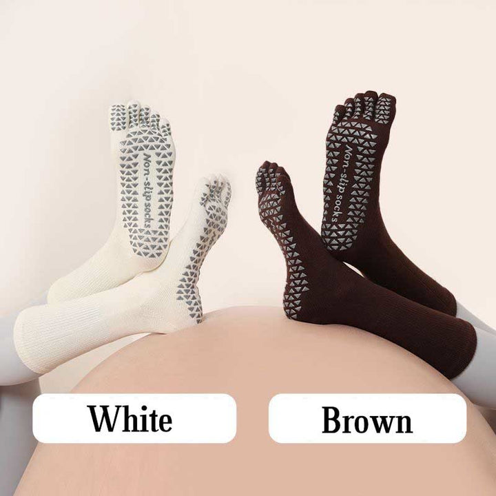 Calzini Olivenorma Yoga Pilates antiscivolo a cinque dita tinta unita - 2 paia (bianco+marrone) - image 19