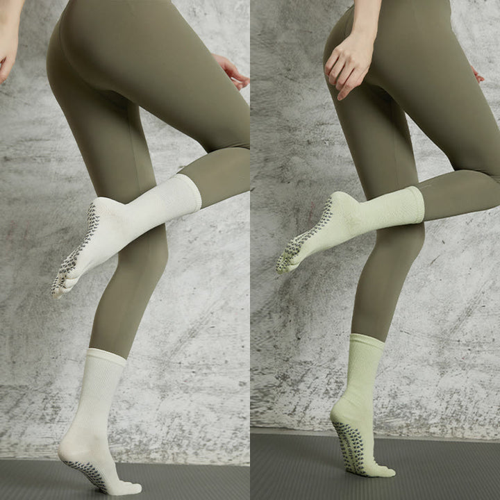 Calzini Olivenorma Yoga Pilates antiscivolo a cinque dita tinta unita - 2 paia (bianco+verde chiaro) - image 22