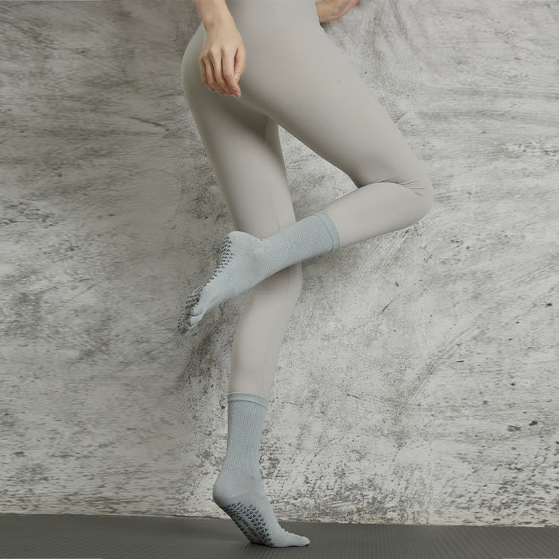 Calzini Olivenorma Yoga Pilates antiscivolo a cinque dita tinta unita - 1 paio (grigio chiaro) - image 13