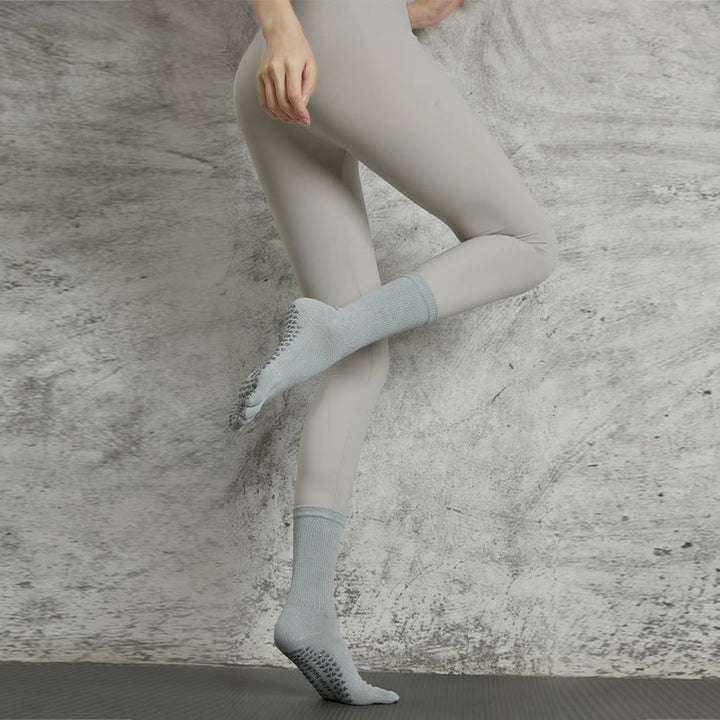 Calzini Olivenorma Yoga Pilates antiscivolo a cinque dita tinta unita - 1 paio (grigio chiaro) - image 13