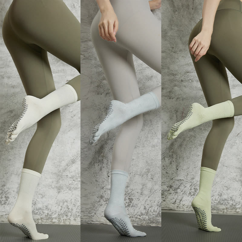 Calzini Olivenorma Yoga Pilates antiscivolo a cinque dita tinta unita - 3 paia (bianco+grigio chiaro+verde chiaro) - image 25