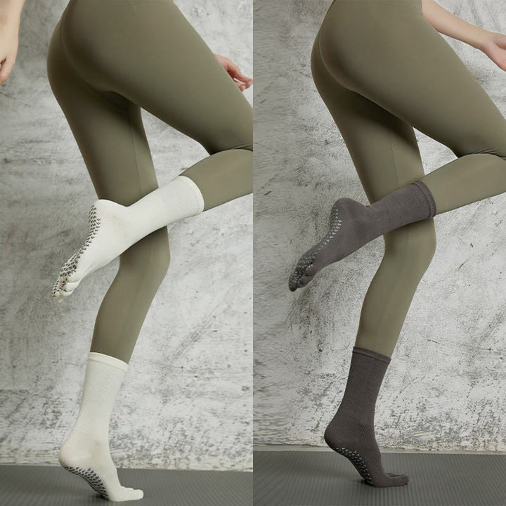 Calzini Olivenorma Yoga Pilates antiscivolo a cinque dita tinta unita - 2 paia (bianco+grigio scuro) - image 21