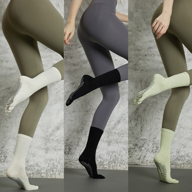 Calzini Olivenorma Yoga Pilates antiscivolo a cinque dita tinta unita - 3 paia (bianco+nero+verde chiaro) - image 26