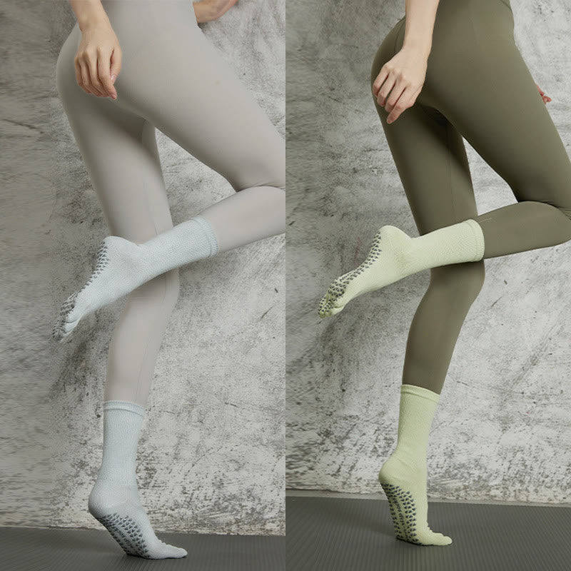 Calzini Olivenorma Yoga Pilates antiscivolo a cinque dita tinta unita - 2 paia (grigio chiaro+verde chiaro) - image 24