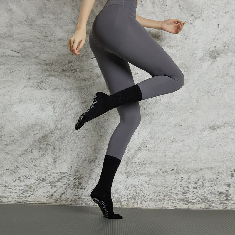 Calzini Olivenorma a cinque dita in tinta unita con presa antiscivolo e separazione delle dita per Pilates, Barre, Fitness, per equilibrio e stabilità, calzini da yoga - Nero - 10 paia - image 15