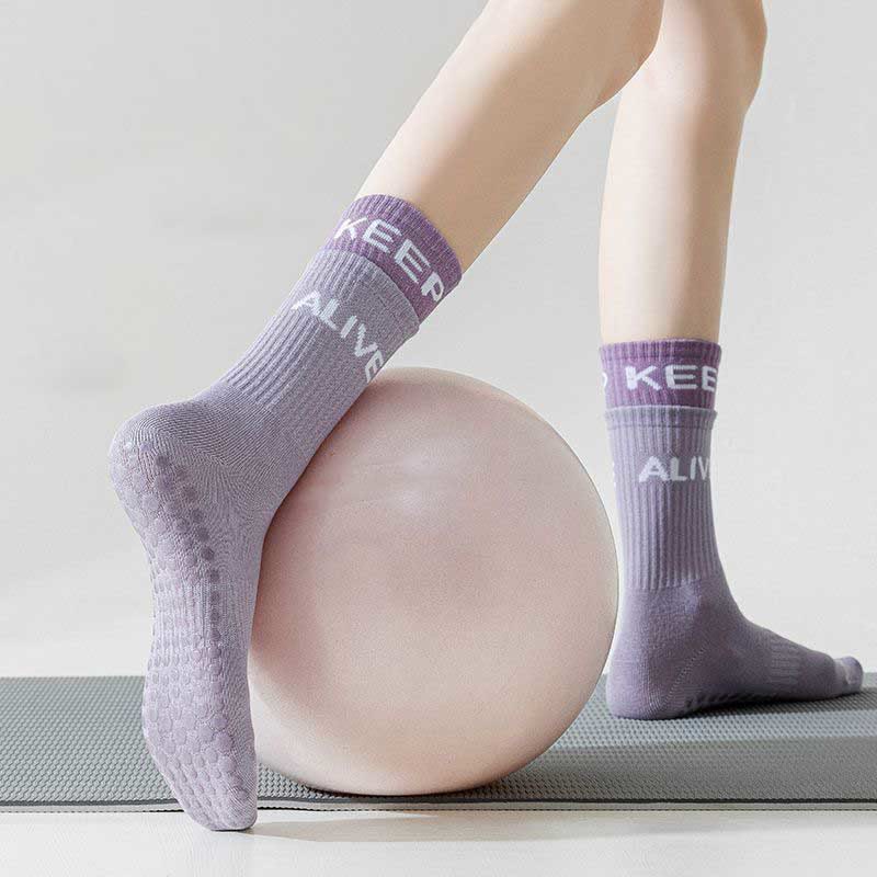 Calzini antiscivolo Olivenorma bicolore per yoga e pilates, ideali per allenamento e barre. - Viola - 10 paia - image 0