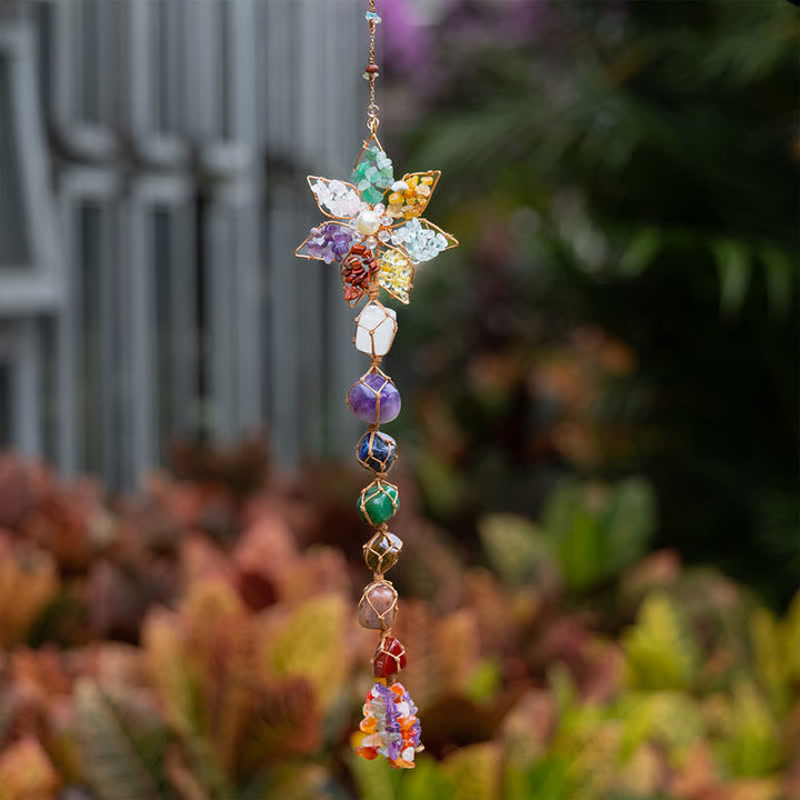 Olivenorma Chakra Pietra colorata Fiore Ciondolo Campanello a vento 