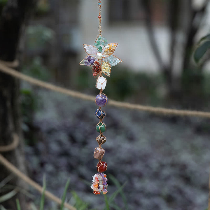 Olivenorma Chakra Pietra colorata Fiore Ciondolo Campanello a vento 