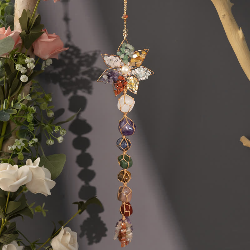 Olivenorma Chakra Pietra colorata Fiore Ciondolo Campanello a vento 