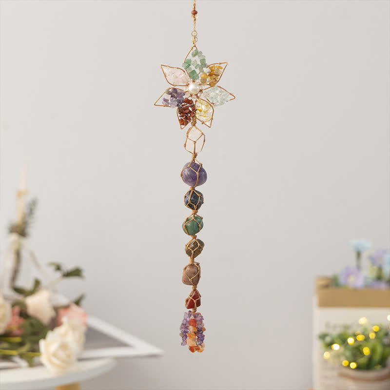 Olivenorma Chakra Pietra colorata Fiore Ciondolo Campanello a vento 