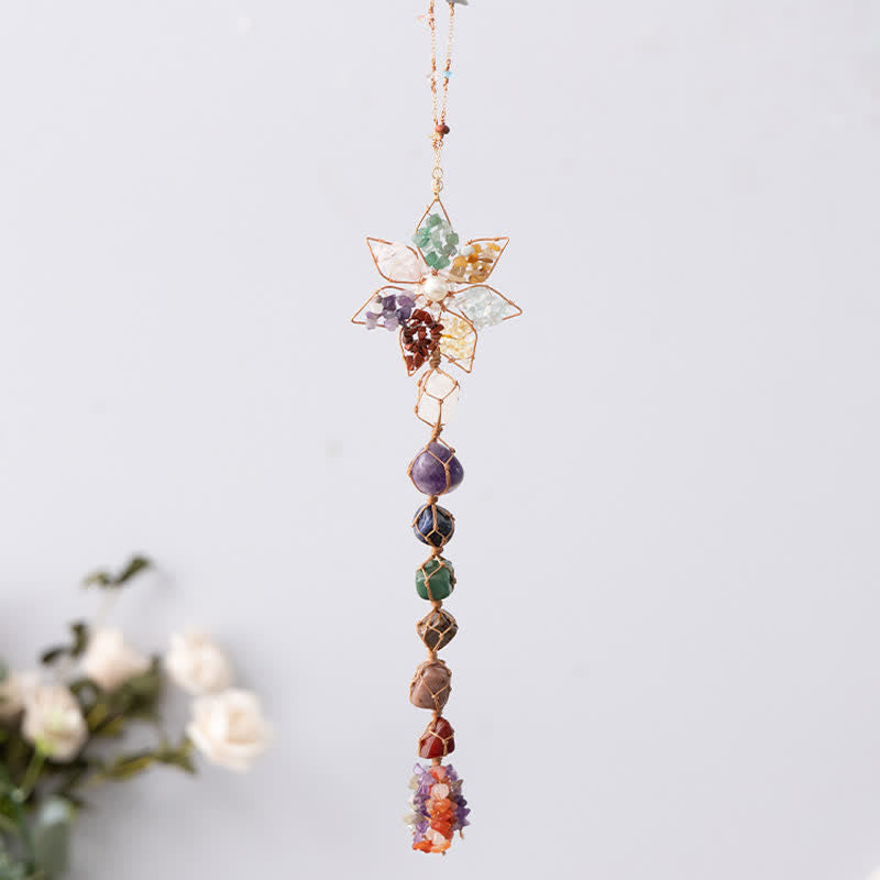 Olivenorma Chakra Pietra colorata Fiore Ciondolo Campanello a vento 