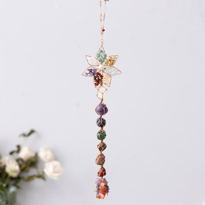 Olivenorma Chakra Pietra colorata Fiore Ciondolo Campanello a vento 
