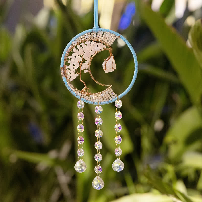 Olivenorma Ciondolo Luna in Quarzo Rosa Sun Catcher Campanello a vento