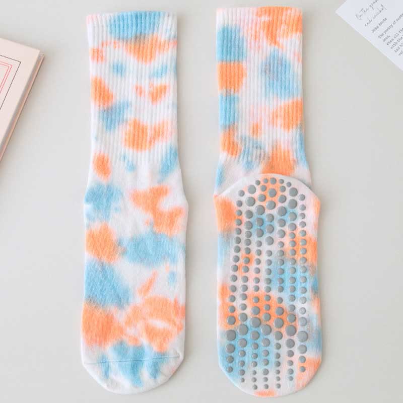 Calze Olivenorma Medium-Tube Tie-Dye antiscivolo per Pilates, Barre, allenamento, traspiranti, elasticizzate e comode per yoga. - Azzurro cielo chiaro - 10 paia - image 19