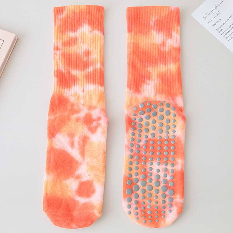 Calze Olivenorma Medium-Tube Tie-Dye antiscivolo per Pilates, Barre, allenamento, traspiranti, elasticizzate e comode per yoga. - Pomodoro - 10 paia - image 20