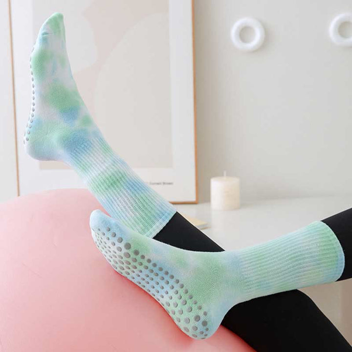 Calze Olivenorma Medium-Tube Tie-Dye antiscivolo per Pilates, Barre, allenamento, traspiranti, elasticizzate e comode per yoga. - image 13