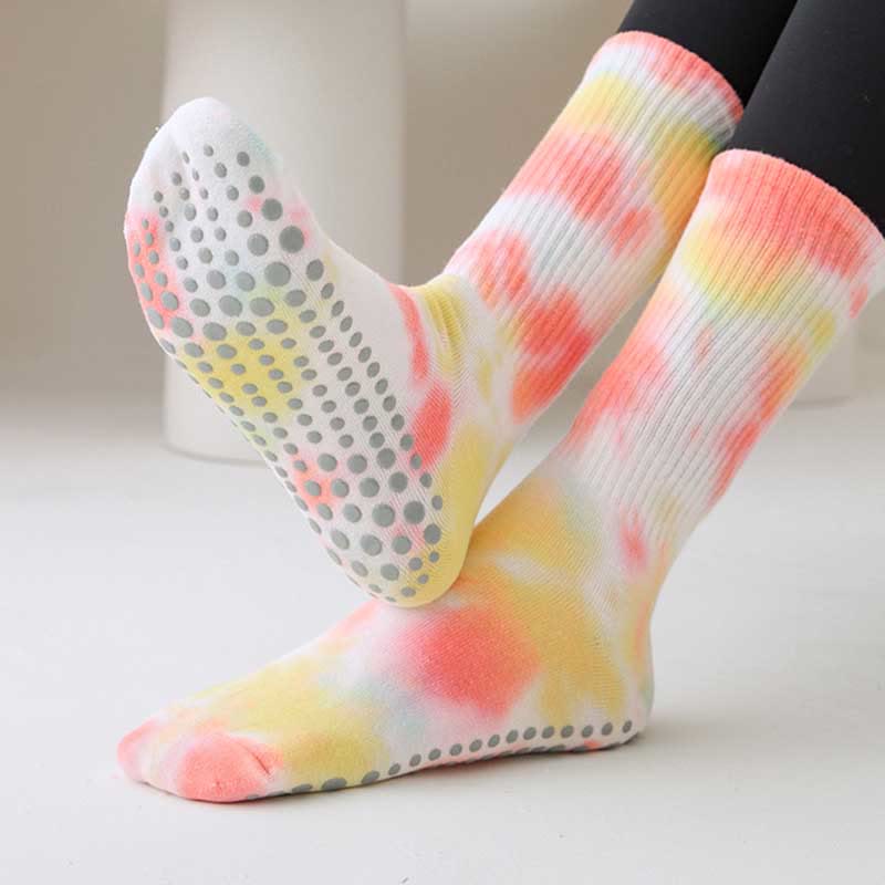 Calze Olivenorma Medium-Tube Tie-Dye antiscivolo per Pilates, Barre, allenamento, traspiranti, elasticizzate e comode per yoga. - image 6