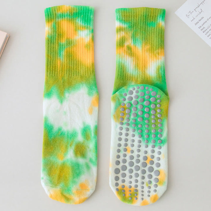 Calze Olivenorma Medium-Tube Tie-Dye antiscivolo per Pilates, Barre, allenamento, traspiranti, elasticizzate e comode per yoga. - Lime - 10 paia - image 16