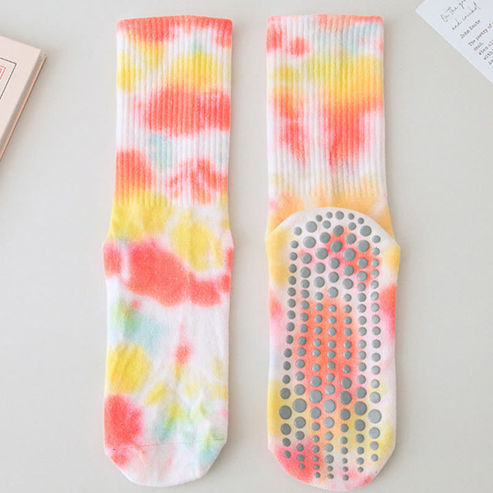 Calze Olivenorma Medium-Tube Tie-Dye antiscivolo per Pilates, Barre, allenamento, traspiranti, elasticizzate e comode per yoga. - Salmone - 10 paia - image 5