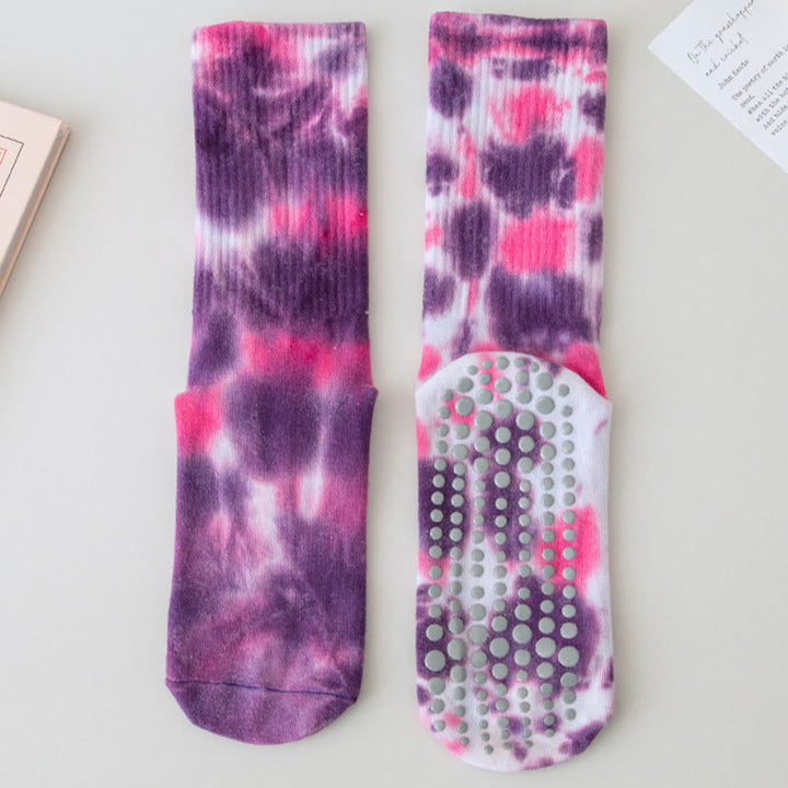 Calze Olivenorma Medium-Tube Tie-Dye antiscivolo per Pilates, Barre, allenamento, traspiranti, elasticizzate e comode per yoga. - Indaco - 10 paia - image 14