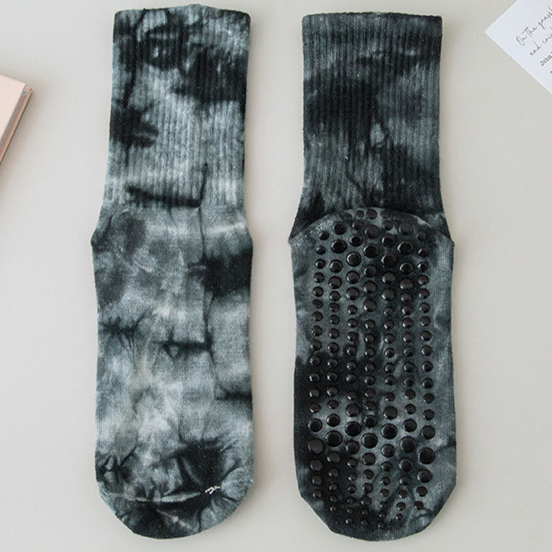 Calze Olivenorma Medium-Tube Tie-Dye antiscivolo per Pilates, Barre, allenamento, traspiranti, elasticizzate e comode per yoga. - Grigio ardesia scuro - 10 paia - image 15