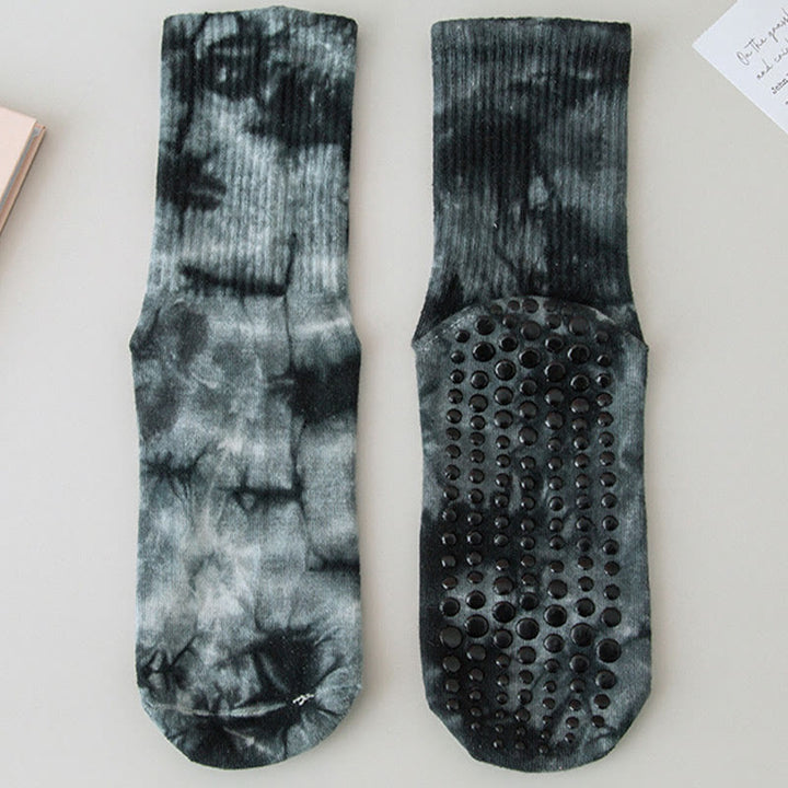Calze Olivenorma Medium-Tube Tie-Dye antiscivolo per Pilates, Barre, allenamento, traspiranti, elasticizzate e comode per yoga. - Grigio ardesia scuro - 10 paia - image 15