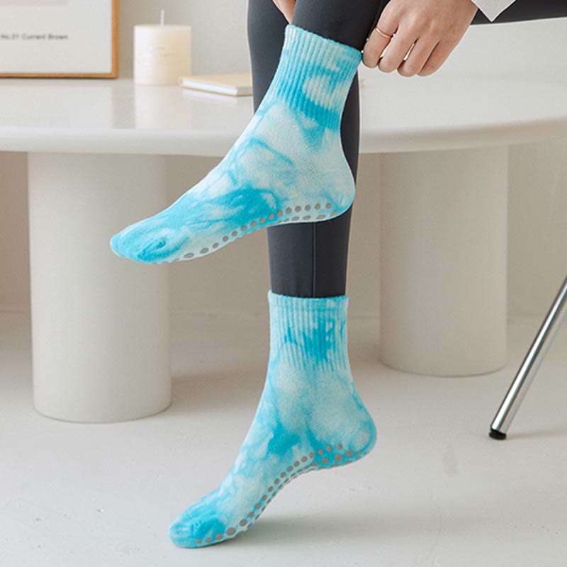 Calzini antiscivolo Olivenorma Tie-Dye Grip per allenamento Pilates Barre, realizzati in cotone traspirante ed elasticizzato, ideali per yoga e yoga. - image 13