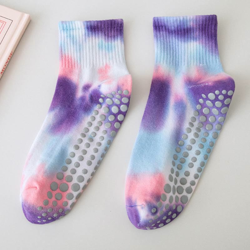 Calzini antiscivolo Olivenorma Tie-Dye Grip per allenamento Pilates Barre, realizzati in cotone traspirante ed elasticizzato, ideali per yoga e yoga. - image 4