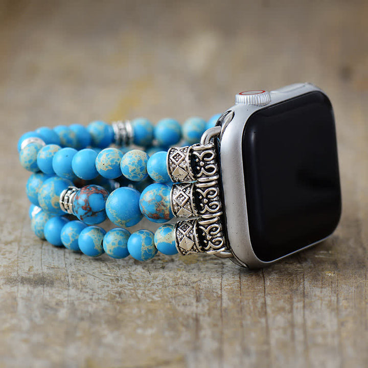 Cinturino per Apple Watch Olivenorma Chakra Emperor Stone con perline 